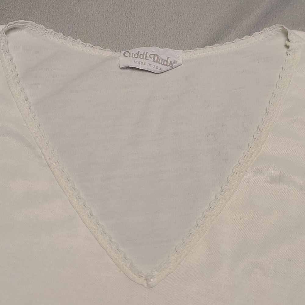 Cuddl‎ Duds Tank Top Womens Large White Lace Trim V-Neck Base Layer Made in USA